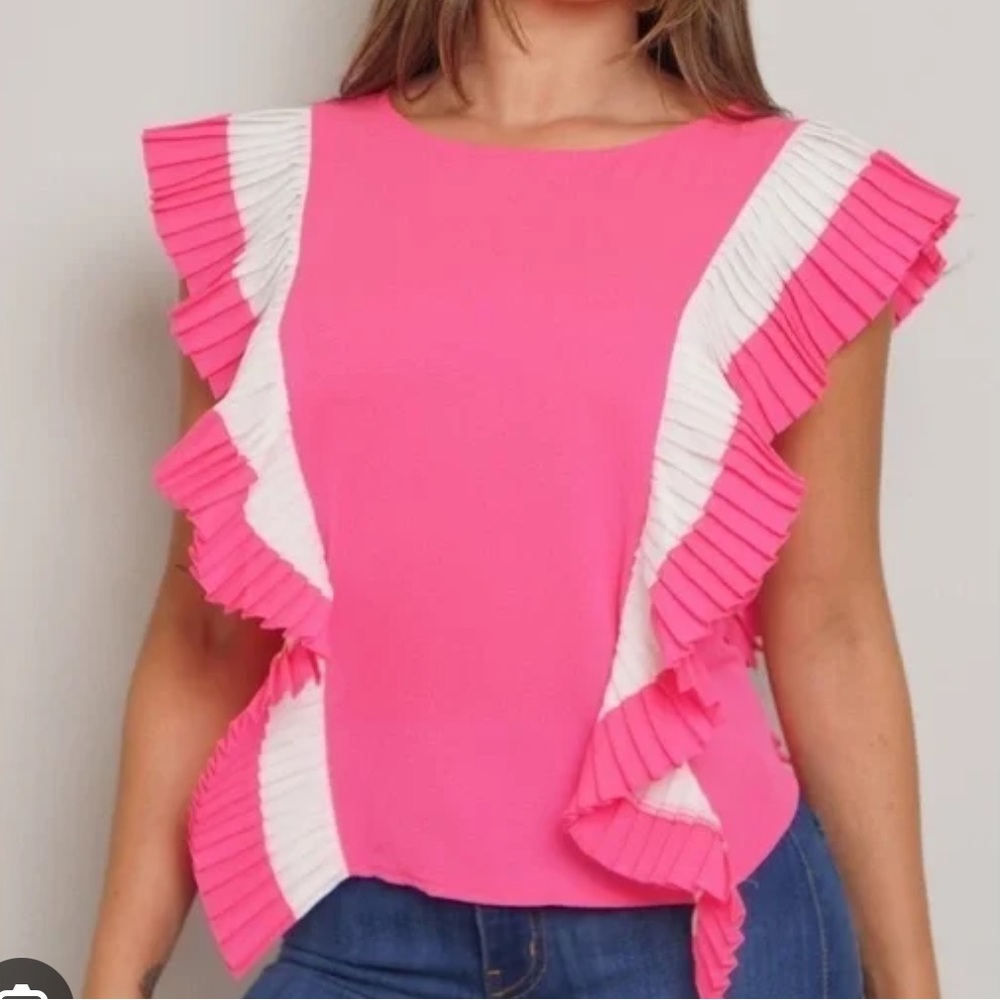 Jealous Tomato Fuchsia and White Ruffle Blouse